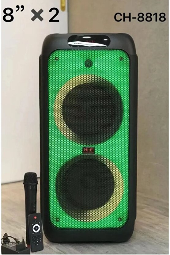 Party Box Büyük Boy Bluetooth Hoparlör Led Işıklı Çift Hoparlör Kablosuz Mikrofonlu Karaoke Speaker