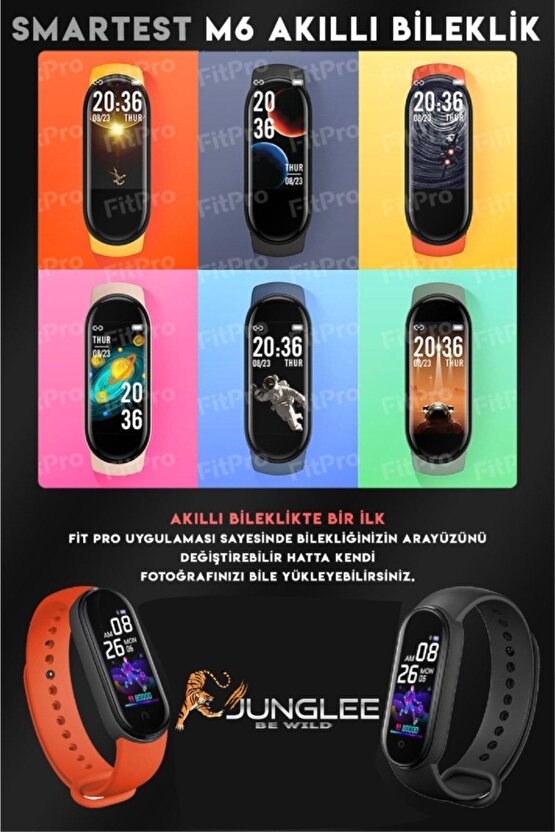 Yeni M6 Akıllı Bileklik Saat Smart Band Bracelet 6 Mesaj Arama Bildirimi Ios Android Uyumlu Fitpro