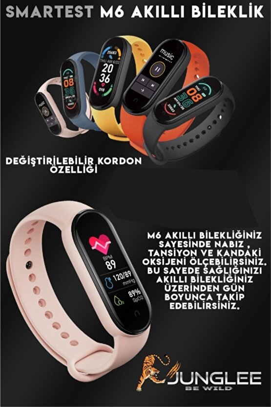 Yeni M6 Akıllı Bileklik Saat Smart Band Bracelet 6 Mesaj Arama Bildirimi Ios Android Uyumlu Fitpro