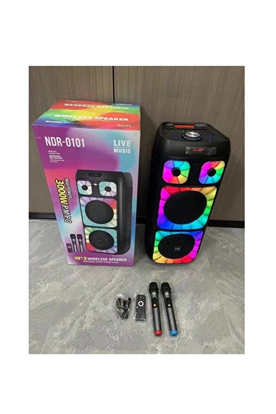 Süper Bass Büyük Boy Bluetooth Hoparlör Led Işıklı Çift Hoparlör Kablosuz Mikrofonlu Karaoke Speaker