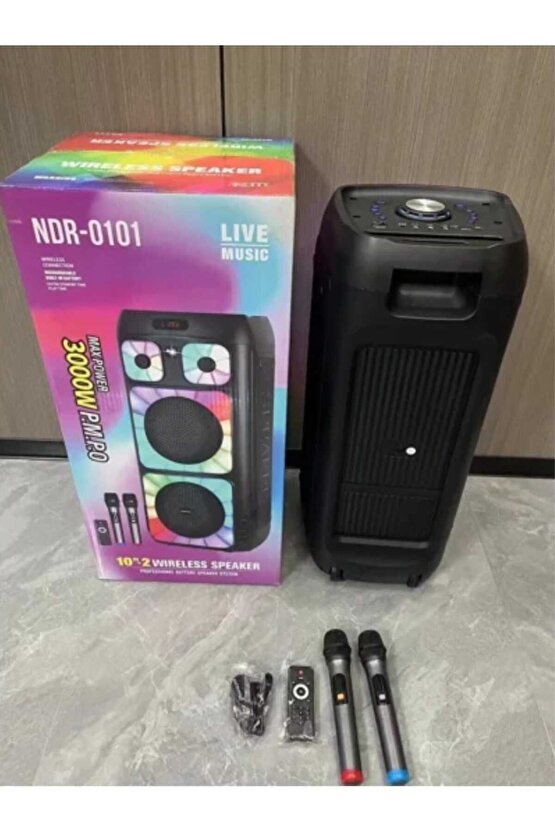 Süper Bass Büyük Boy Bluetooth Hoparlör Led Işıklı Çift Hoparlör Kablosuz Mikrofonlu Karaoke Speaker