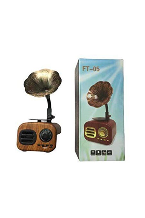 Ft-05 Mini Retro Ahşap Gramafon Radyo Music Box Bluetooth Hoparlör Siyah