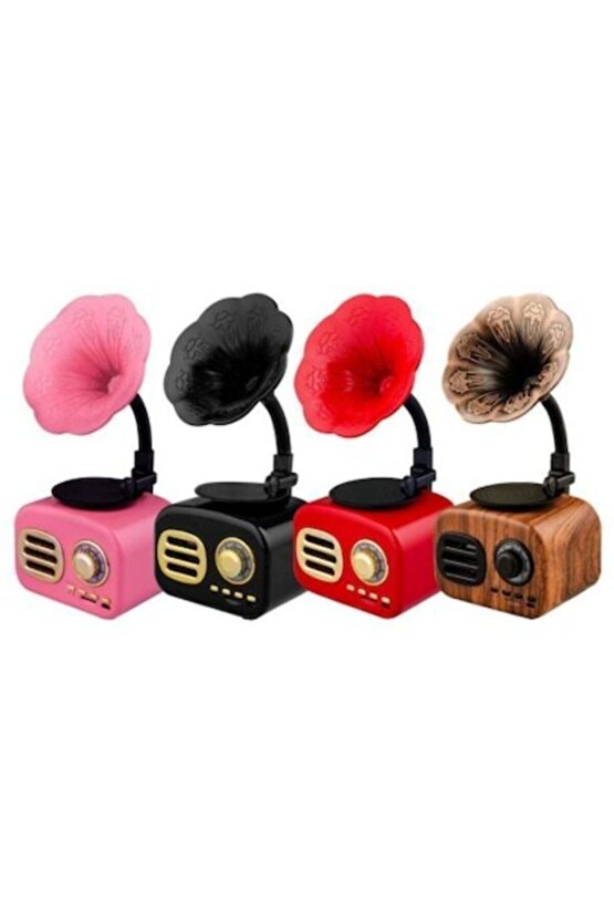 Ft-05 Mini Retro Ahşap Gramafon Radyo Music Box Bluetooth Hoparlör Siyah