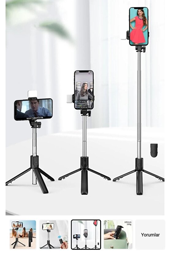 Bluetooth Lu Led Işıklı Selfie Çubuğu Uzaktan Kumandalı Yatay Özçekim Tripod