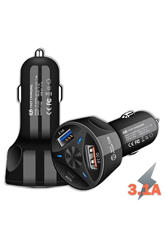 Araç Çakmaklık Şarjı 2 Usb Çıkışlı +20w Pd Şarj Hızlı Şarj Destekli 55w