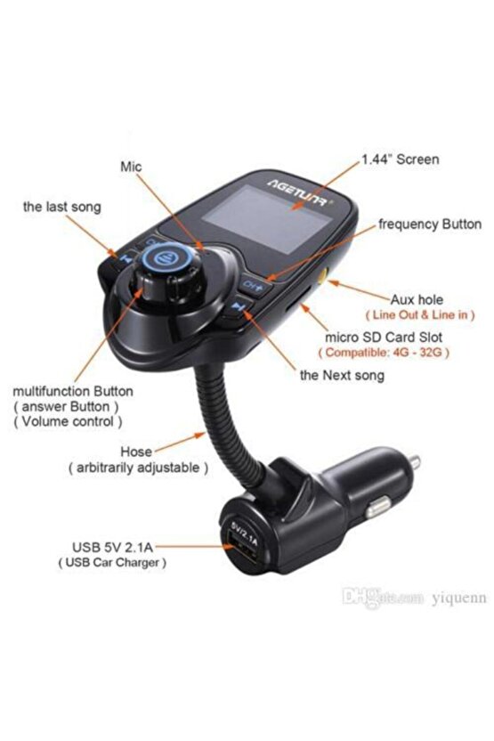 Car T10 Bluetooth Araç Kiti Fm Transmitter Usb Den Şarj Destekli