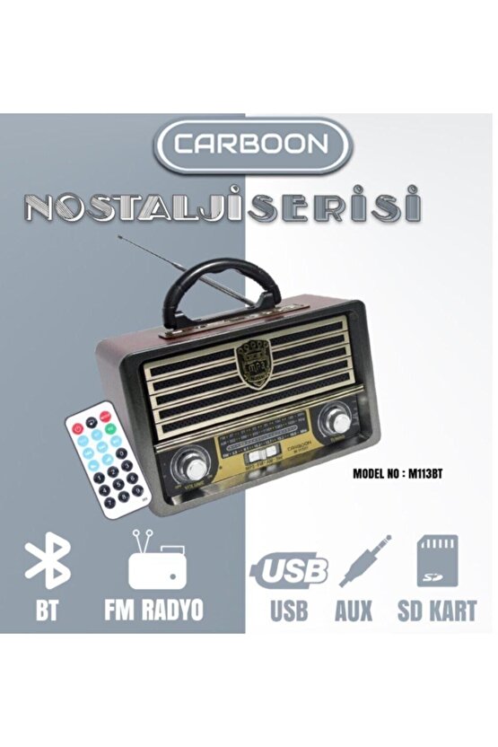 Ahşap Görünümlü Nostaljik Radyo Usb Aux Bluetooth Hoparlör Uzaktan Kumanda M-113bt