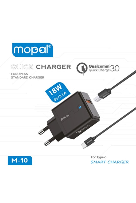 Mopal Şarj Başlığı Ve Type C Data Kablosu 5v 3,1a 18w Quick Charge 3,0 M10