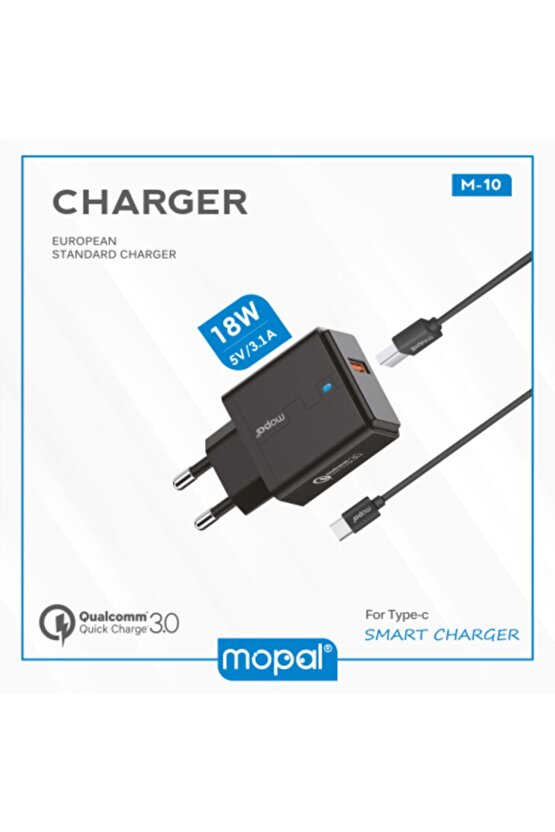 Mopal Şarj Başlığı Ve Type C Data Kablosu 5v 3,1a 18w Quick Charge 3,0 M10