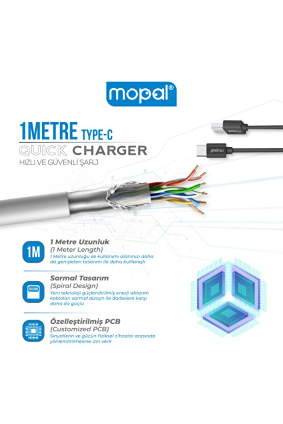 Mopal Şarj Başlığı Ve Type C Data Kablosu 5v 3,1a 18w Quick Charge 3,0 M10