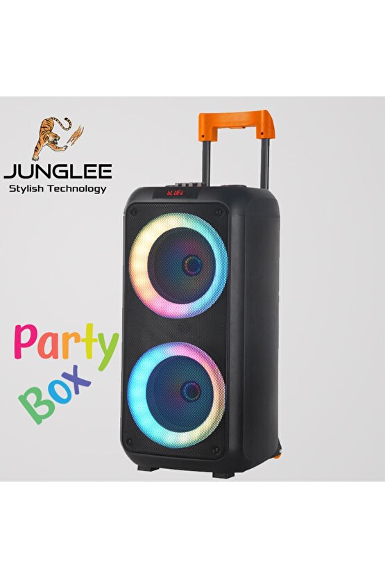 Party Box Bluetooth Hoparlör Büyük Boy Taşınabilir Şarjlı Kablosuz Hoparlör + Karaoke Mikrofon