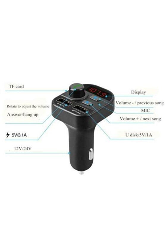 Carx9 Bluetooth Araç Kiti Fm Transmitter Çift Usb Çıkışlı Cn-41