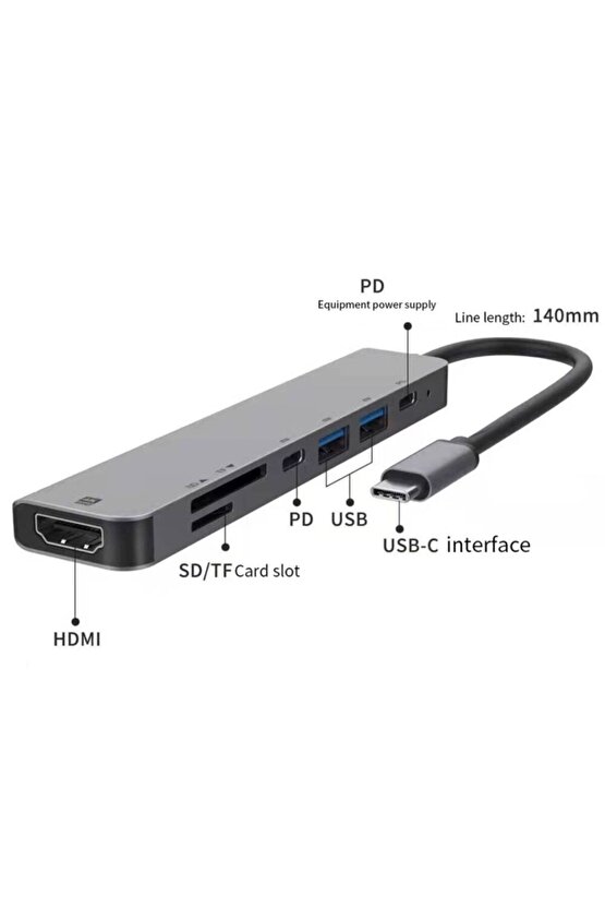 Yüksek Hızlı 7 In 1 Adaptör 4k Multiport Type C Hdmı Usb 3.0 Kablo Hub Macbook Uyumlu