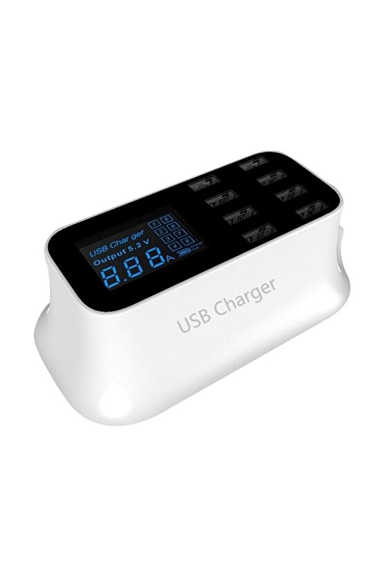 8 Port Usb Şarj Aleti Dijital Göstergeli Çoklu Şarj Istasyonu Lcd Ekranlı 40w