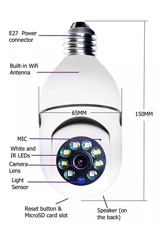 Wifi Ampul Kamera 360 Derece Gece Görüşlü Ip Güvenlik Kamerası