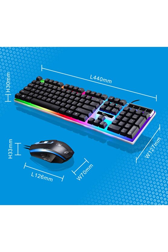 Led Işıklı Oyuncu Klavye Mouse Seti Usb Girişli Kablolu J-1001