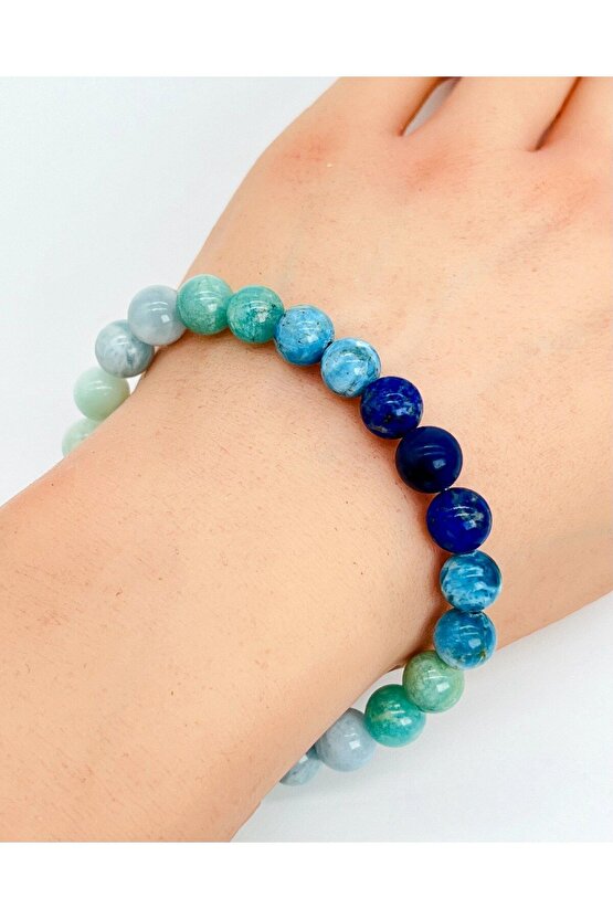 Ay Taşı - Akuamarin - Larimar -Apatit - Lapis 8mm Unisex Bileklik