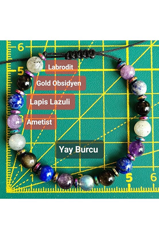 Yay Burcu Doğal Taş Bileklik > Ametist - Lapis Lazuli - Gold Obsidyen - Labrodit