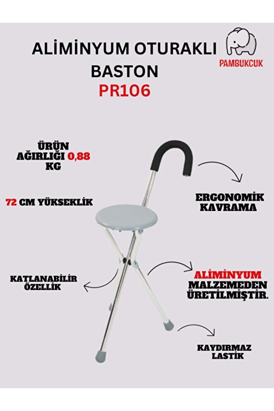 3 Ayaklı Oturaklı Baston Tabure