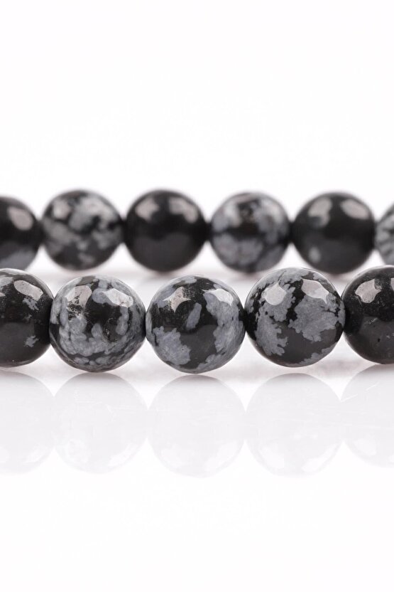 8 Mm Doğaltaş Kar Taneli Obsidyen Taşı Bileklik (koruyucu Taş)