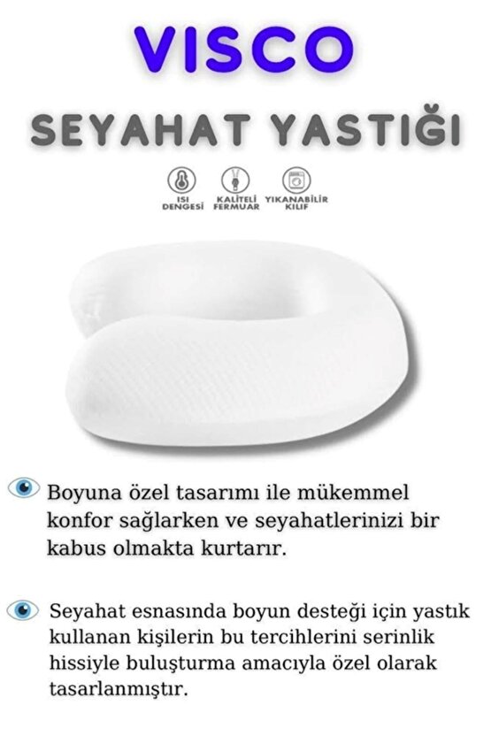 Beyaz Ortopedik Seyahat Boyun Yastigi Hava Geçirgen 50 x 70 36 x 33 Pamuklu 0 - 499 gr Visko