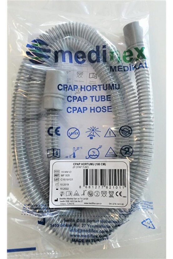 Cpap Hortumu 180 cm Tüm Cpap Ve Bipap Markaları Ile Uyumlu