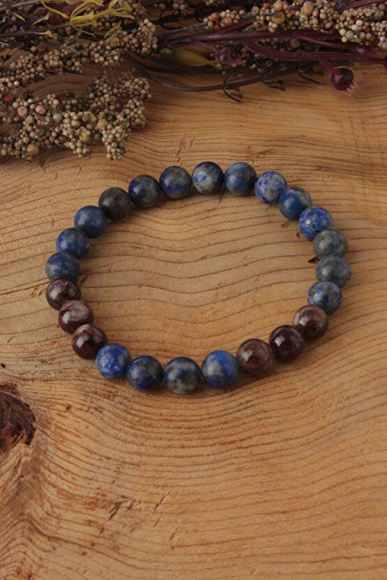 Lapis Lazuli-lal Garnet Doğal Taş Bileklik 8mm