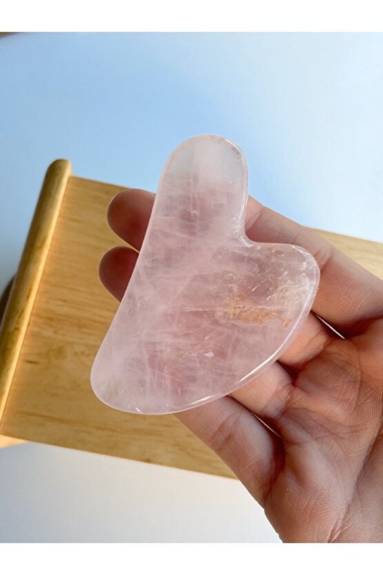 Doğaltaş Pembe Kuvars Gua Sha Yüz Masaj Ve Yüz Yogası Taşı