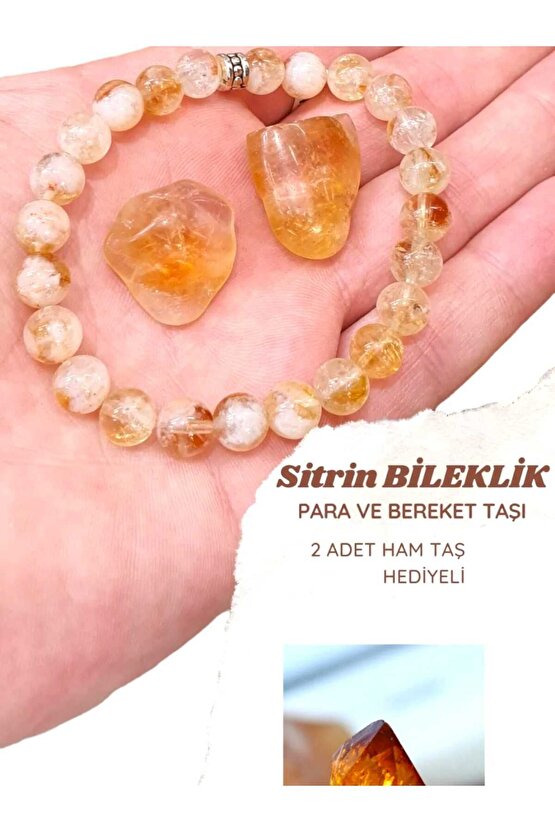 Sitrin ( Para , Bolluk , Bereket ) ( 2 adet taş hediyeli ) Doğal Taş Bileklik 8 mm AA Kalite