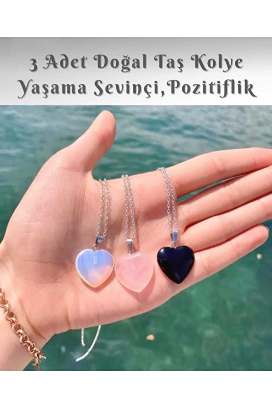 opal pembe kuvars onix 3lü set kolye (sertifikalı)