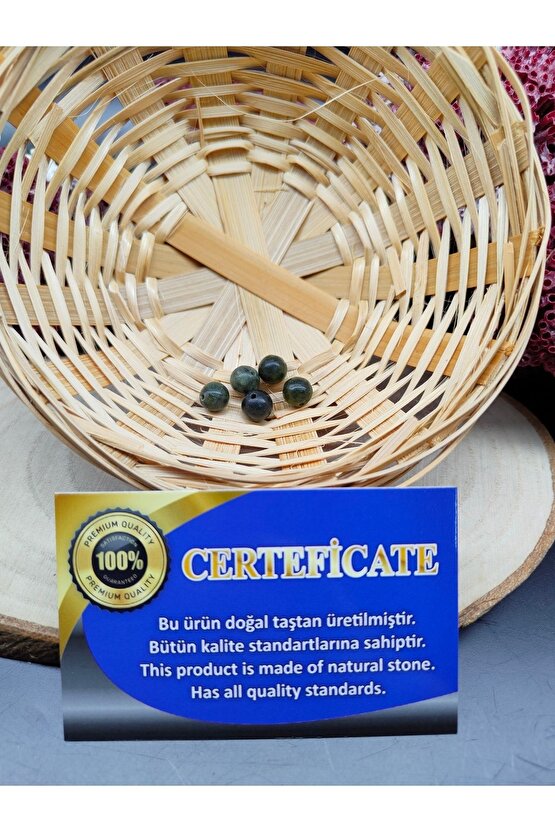 5 Adet Yeşim Doğal Taş Boncuk (8 Mm) (sertifikalı)