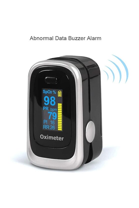 Pilli Pulse Oksimetre M170 Oksijen Satürasyon Ölçüm Cihazı Alarmlı Parmak Led