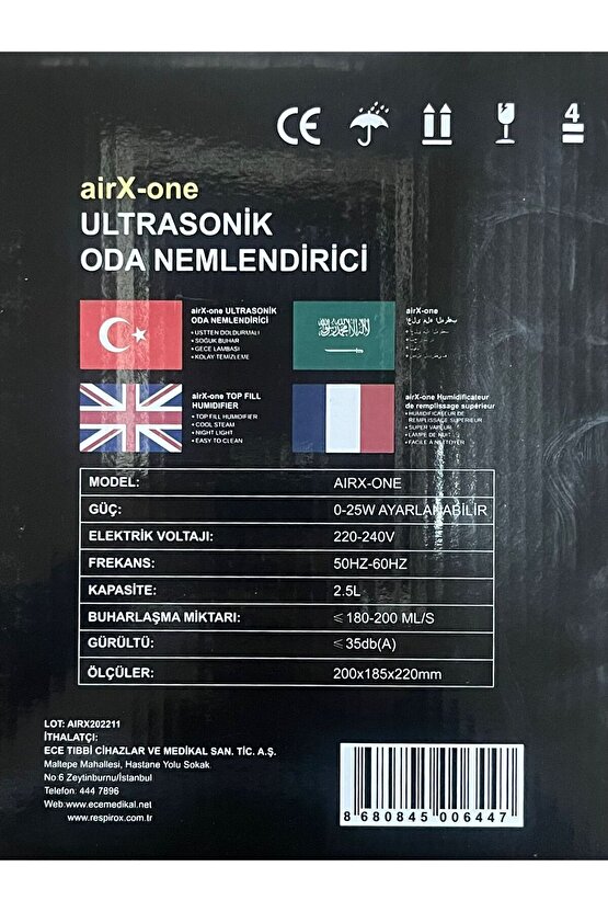 Ultrasonik Oda Nemlendirici Airx-one