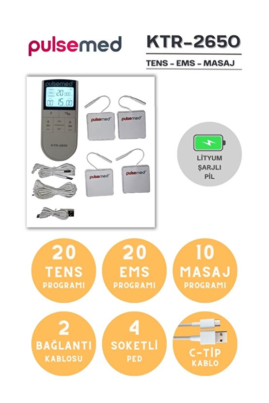 Şarjlı Entegre Elektronik Terapi Cihazı Tens + Ems + Masaj Şarj Edilebilir