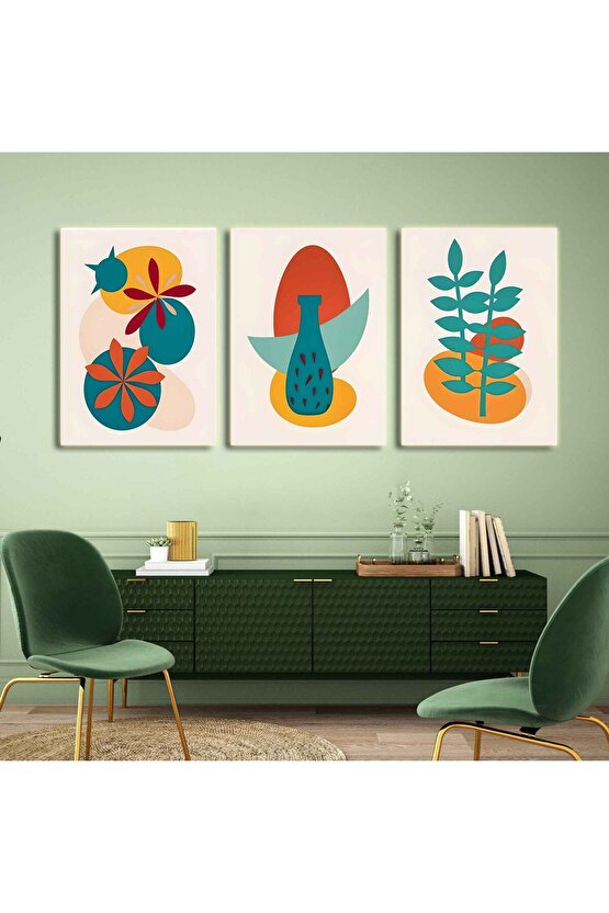 Matisse - Boho - Art Deco - Soyut - Doğa ( 3 lü Çerçevesiz ) Poster - Afiş - Tablo KR2C00267