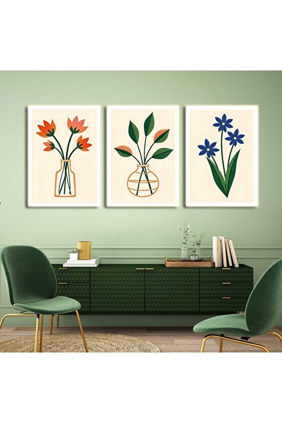 Matisse - Boho - Art Deco - Soyut - Doğa ( 3 lü Çerçevesiz ) Poster - Afiş - Tablo KR2C00286