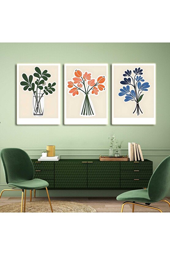 Matisse - Boho - Art Deco - Soyut - Doğa ( 3 lü Çerçevesiz ) Poster - Afiş - Tablo KR2C00285