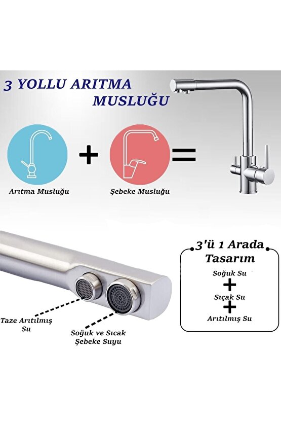 Yeni Nesil 3 Yollu Arıtma Bataryası Şebeke Ve Arıtma Çıkışlı Su Arıtma Cihazı Musluğu