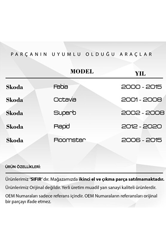 2 Adet Skoda Fabia 2000-2015 için Uyumlu Çamurluk Sinyali Lambası