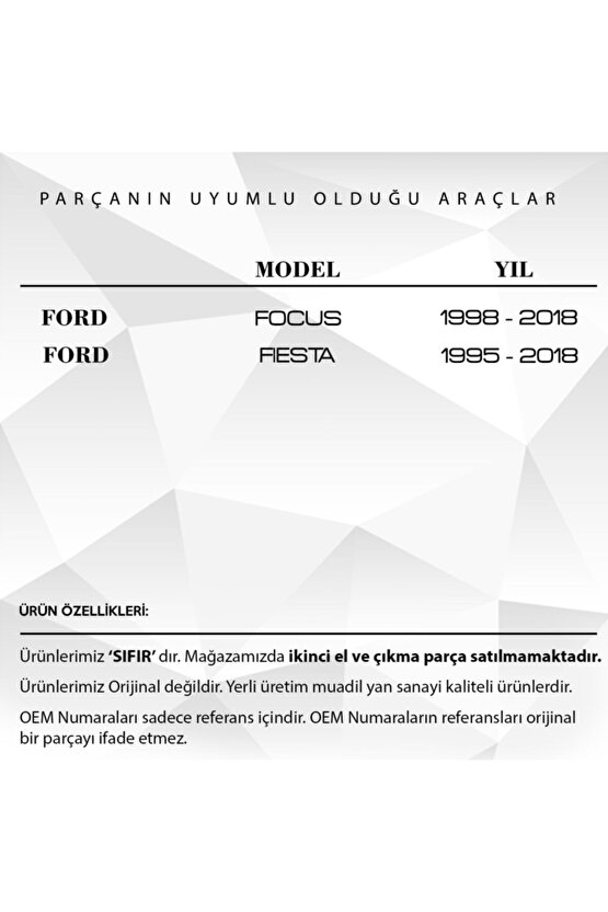 Ford Focus, Uyumlu  Fiesta için Karter Tapası