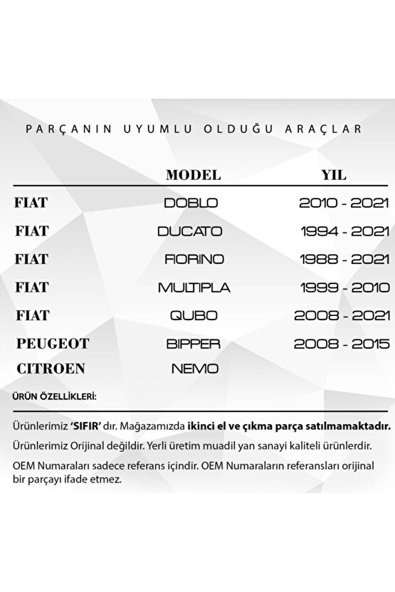 Fiat Doblo, Peugeot Bipper, Citroen Nemo Için Tavan Anten Çubuğu