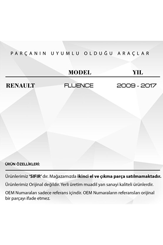 Renault Fluence için Ön Tampon Bağlantı Spotu