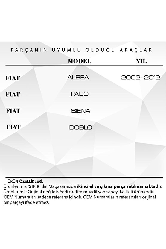 Fiat Doblo, Albea, Palio, Siena Için Cam Kapı Fitil Klipsi- 10lu