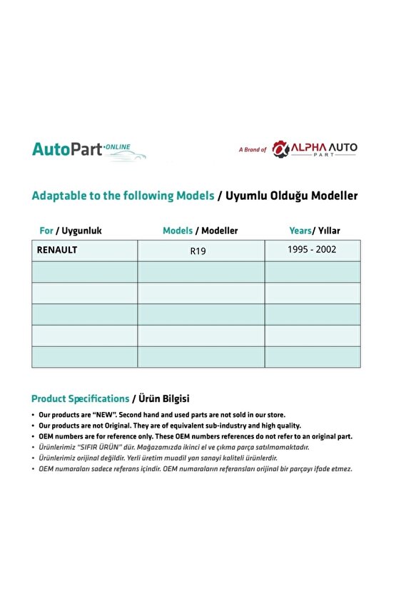 Renault R19 Için Ön Cam Su Fıskiye Memesi 2li