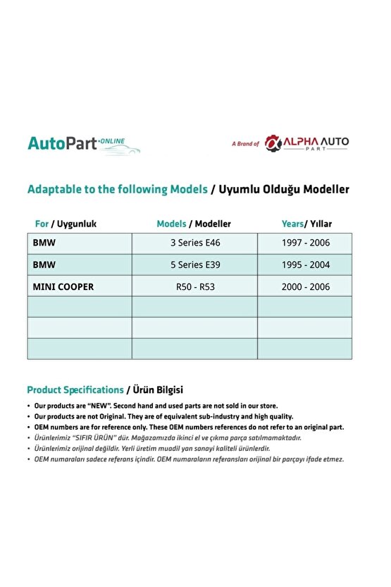 Bmw E46,e39,e53 Için Katlanır Ayna Gövde Demiri - Sağ-sol