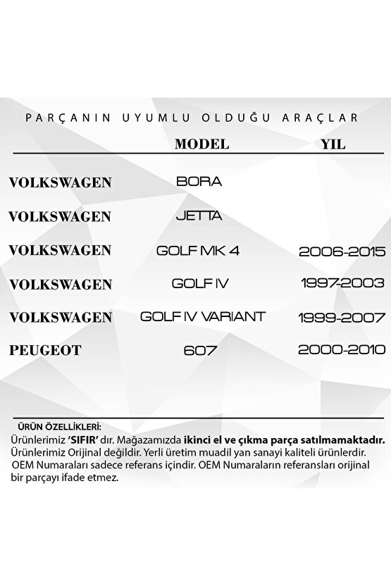 Volkswagen Golf 4, Jetta, Bora, Peugeot 607 Ön Cam Kriko Klipsi -sol