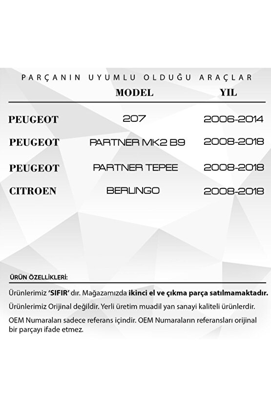 Peugeot 207, Partner, Tepee Ve Citroen Berlingo Için Yolcu Kapı Cam Düğme Kapağı