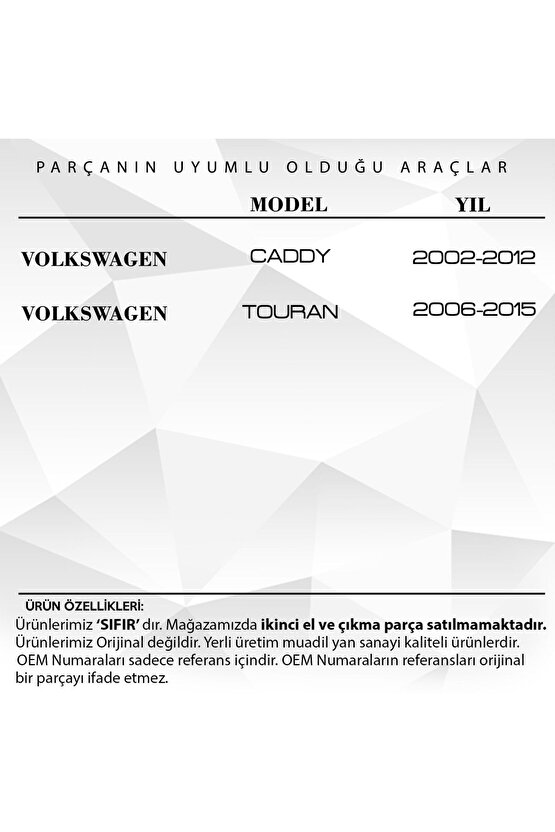 Volkswagen Caddy, Touran Için Ön Kapı Açma Teli- Sol