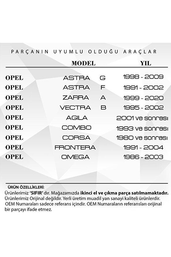 Opel Astra G, Zafira A, Vectra B, Corsa Için Anahtar Kabı