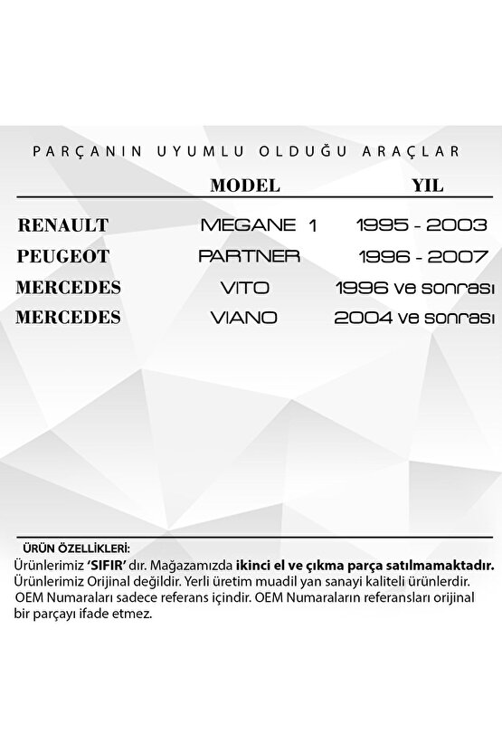 Renault Megane1,peugeot Partner, Vito Için Ön Cam Kriko Makarası